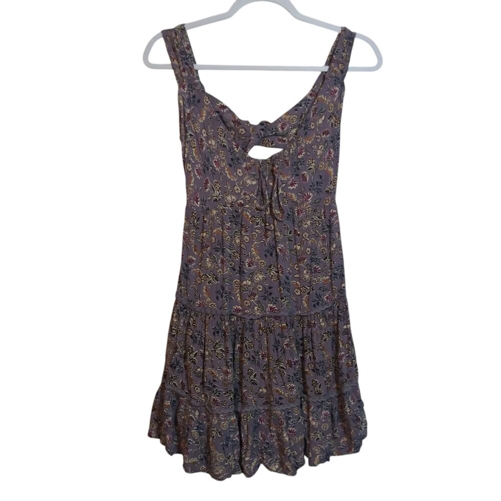 Angie Lavender Floral Sleeveless Dress with Twist Bow Detail Back Mini Size S